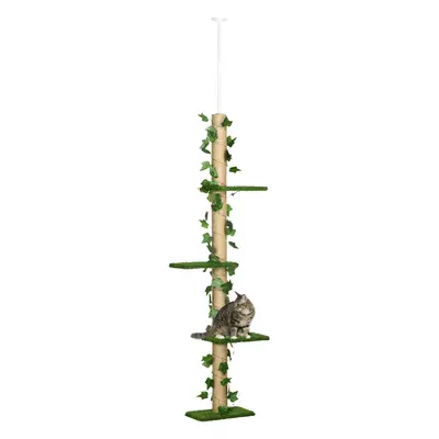 PawHut 242cm Adjustable Floor-To-Ceiling Cat Tower w/ Anti-Slip Kit - Green