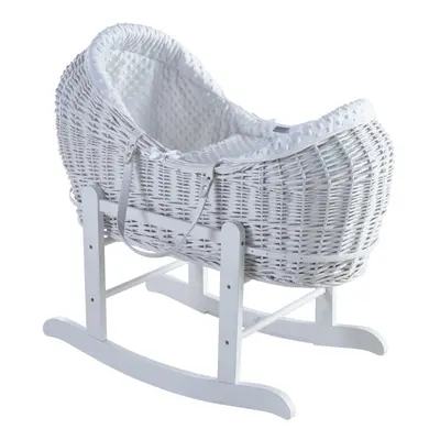 White Dimple White Pod Moses Basket with Rocking Stand Deluxe White