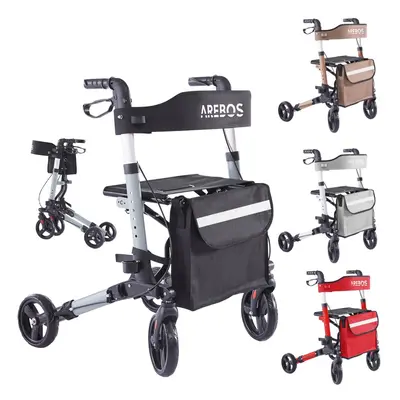 AREBOS Lightweight Aluminium folding Wheel Rollator Walking Frame with Seat and Bag Black