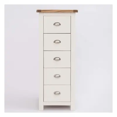 Chest of Drawers Tallboy Narrow Off White Painted Wooden Storage Metal Handles