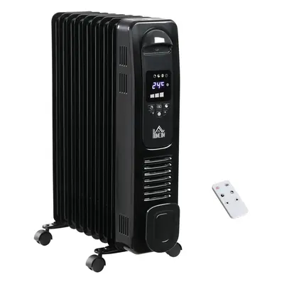 HOMCOM Oil Filled Radiator Electric Heater Heat Settings Remote Control Black