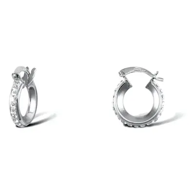 Jewelco London Ladies 9ct White Gold White Round Crystal Eternity 3mm Hoop Earrings 13mm - JER75