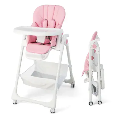 Convertible Baby High Chair w/Tray & Wheels Adjustable Folding Chair