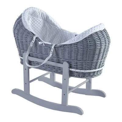 White Dimple Grey Pod Moses Basket with Rocking Stand Deluxe Grey