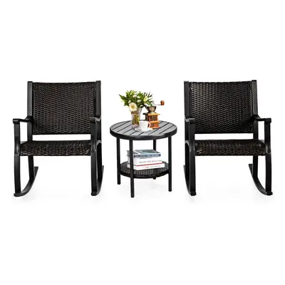 3 Pcs Rocking Bistro Conversation Set Wicker Outdoor Rocking Chairs