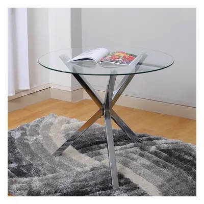 Contemporary Chrome Base Round Tempered Glass Coffee Table Dining Table Dia 90cm