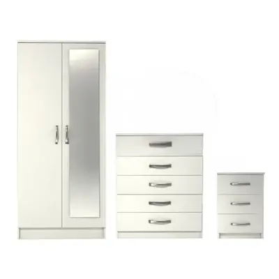 Ready assembled Pcs Classic Door Mirrored Wardrobe, Chest And Bedside Set White