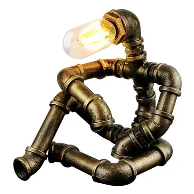 Steampunk Table Lamps Retro Industrial Robot Desk Lamps Bronze Water Pipe Light