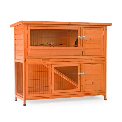 KCT Large Tier Wooden Rabbit Hutch with Enclosed Run and Slide Out Cleaning Tray