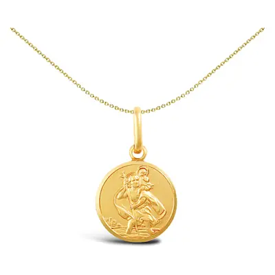 Jewelco London Solid 9ct Yellow Gold Matte St Christopher Medallion Pendant - JPM002