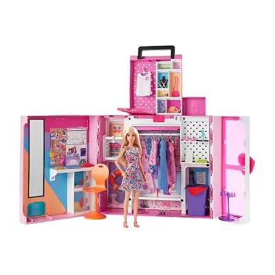 ?Barbie Dream Closet Playset & Blonde Doll, 2+ Ft. Wide, 15+ Storage Areas, Mirror, Hamper Chute