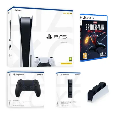 Sony PlayStation | PS5 Game Console + Midnight Black DualSense Controller + Spider Man + DualSen