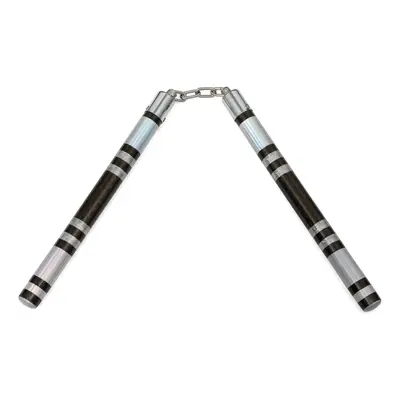 CHROME SPIRAL COMPETITION LOTUS WOOD NUNCHAKU - SILVER/BLACK NUNCHUCKS