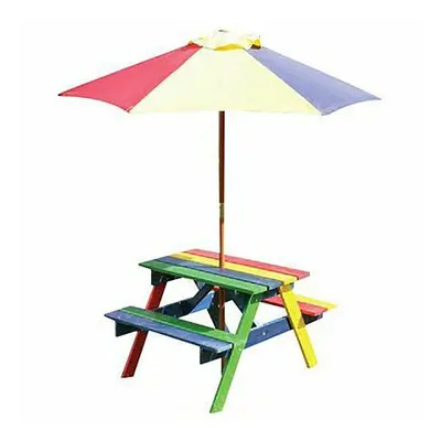 Children's Wooden Rainbow in Kids Picnic Table and Parasol Set G-0115