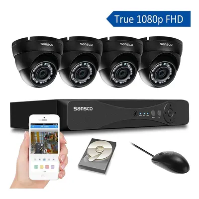 [TRUE 1080p] SANSCO Channel FHD CCTV Camera System with 2 Mega-pixel Indoor Outdoor Dome Cameras