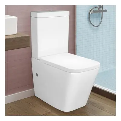 Square Rimless Close Coupled Toilet, Cistern And Soft Close Toilet Seat