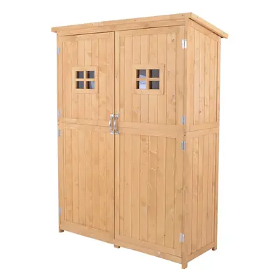 Outsunny Wooden Garden Shed Tool Storage Cabinet Double Door Shelf Natural Wood