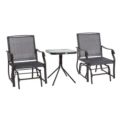 Outsunny PCS Outdoor Sling Fabric Rocking Glider Chair w/ Table Set Grey