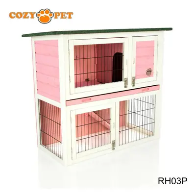 Rabbit Hutch 3ft Cozy Pet Pink Guinea Pig Hutches Run Rabbit Ferret Runs RH03P