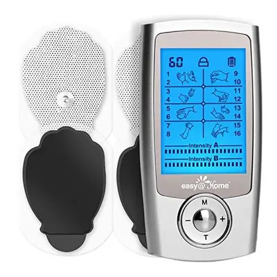 TENS Machine for Pain Relief - Easy@Home Dual Channel TENS Unit + Muscle Stimulator with Modes a