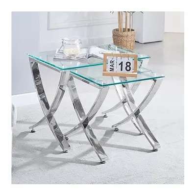 Vienna Clear Glass Nest Of Tables With Angular Chrome Legs