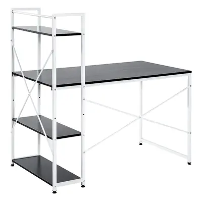 HOMCOM Computer Desk Laptop Table w/4-tier Bookshelf Metal Frame Black, White