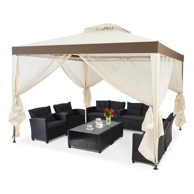 3m x 3m Outdoor Gazebo Pavilion Canopy Tent with Zipped Mesh Side Wall