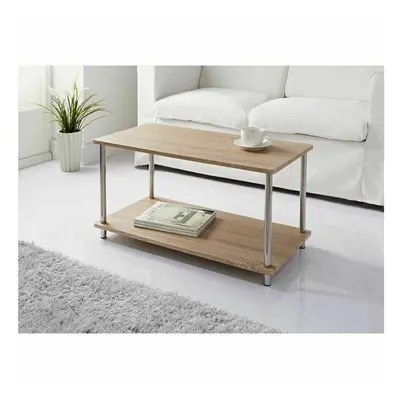 Large Oak Coffee Table With Steel Legs & Shelf Underneath G-0124