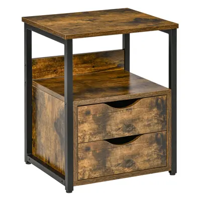 HOMCOM End Table Bedside Desk Slim Storage Cabinet with Shelf Rustic Brown