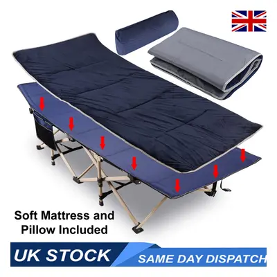 Camping Bed Inc Soft Comfortable Mattress, Pillow, Extra Wide Folding