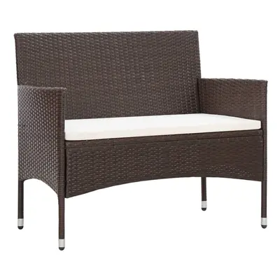 vidaXL Garden Bench with Cushion Poly Rattan Brown Outdoor Patio Bench Seat