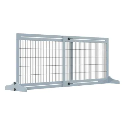 PawHut Adjustable Wooden Pet Gate Freestanding Dog Barrier for Doorway, Grey