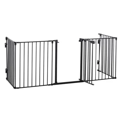 PawHut Pet Safety Gate Panels Playpen Metal Fence w/ Walk Through Door - Black