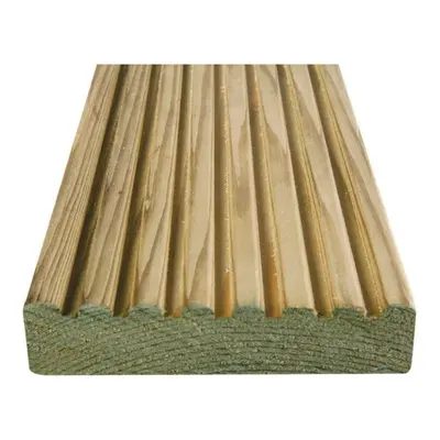 Green Treated UC3 Softwood Pine Deck Board Smooth One Side, Grooved on Reverse Pack of pieces (L