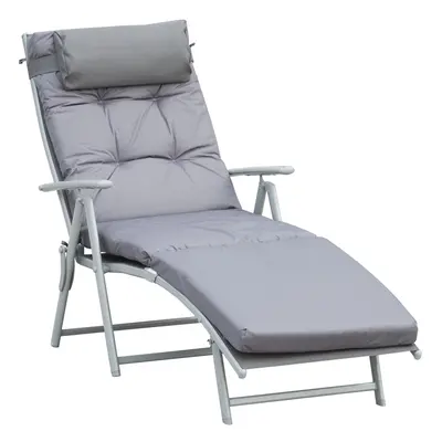 Outsunny Sun Lounger Recliner Foldable Padded Seat Adjustable Texteline Grey