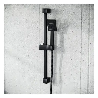 Square Shower Matte Black Handset and Hose with Slider Riser Rail Bracket