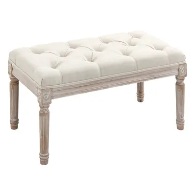 HOMCOM Accent Bench Tufted Upholstered Foot Stool Linen-Touch Ottoman Cream White