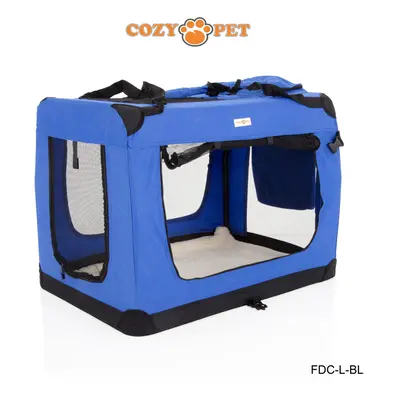 Fabric Dog Crate Blue, Size 82cm, Cat Pet Carrier by Cozy Pet Transport Travel Cage FDC-L-BL