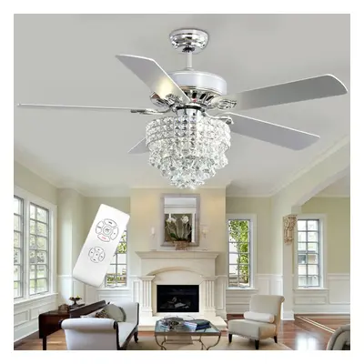 52" Chrome Chandelier Ceiling Fan LED Light Blades Remote Control