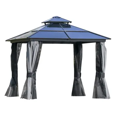 Outsunny 3x3(m) Polycarbonate Hardtop Gazebo w/ Double Roof & Aluminium Frame