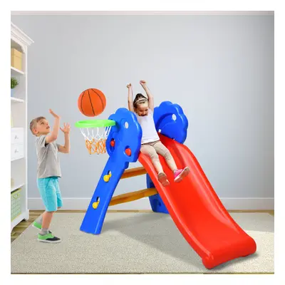 2-Step Kids Folding Slide w/Basketball Hoop Playful Big Toddler Sports