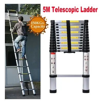 5M Aluminium Extendable Ladder 16.5FT Multi-Purpose Straight Ladders for Outdoor Indoor DIY Jobs