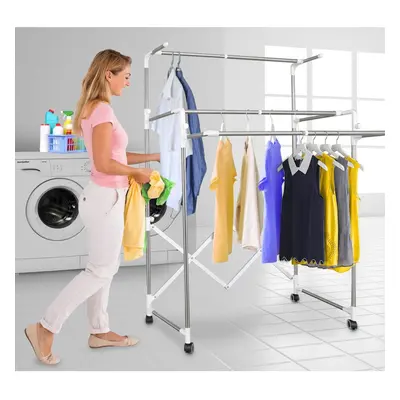 Hyfive Extendable Garment Rail Rack Collapsible Clothing Clothes Rail Dryer Double Rail - Folds 