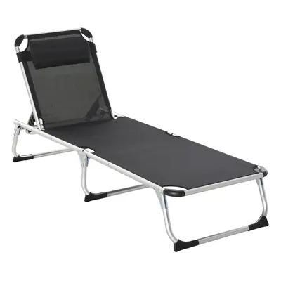 Outsunny Folding Outdoor Reclining Sun Lounger Chair Aluminium Frame Black