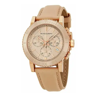 Burberry Unisex Watch BU9704|Chronograph Rose Gold Dial|Nude Cream Leather Strap