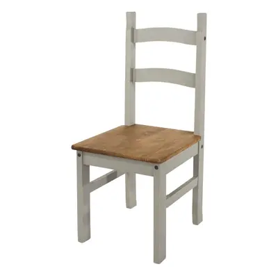 Pair of Dining Chairs Grey Waxed Solid Pine Wood Seat Kitchen Dining Room Set