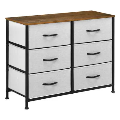 HOMCOM Drawer Fabric Chest of Drawers w/ Wooden Top for Hallway Grey