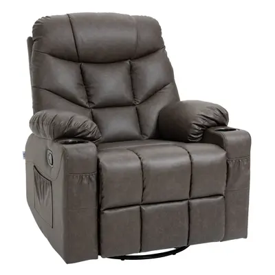 HOMCOM Manual Recliner Chair Footrest, Cup Holder, Side Pocket, Brown