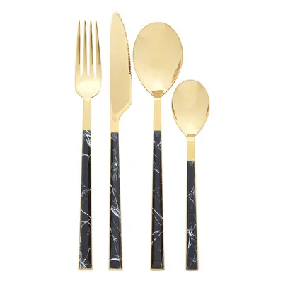 Premier Housewares Avie 16pc Black Faux Marble Cutlery Set