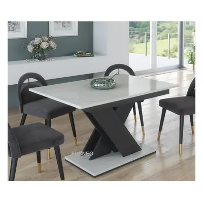 Furneo Modern Dining Table Extendable 120-160cm White Marble Effect Tavolo01 MDF